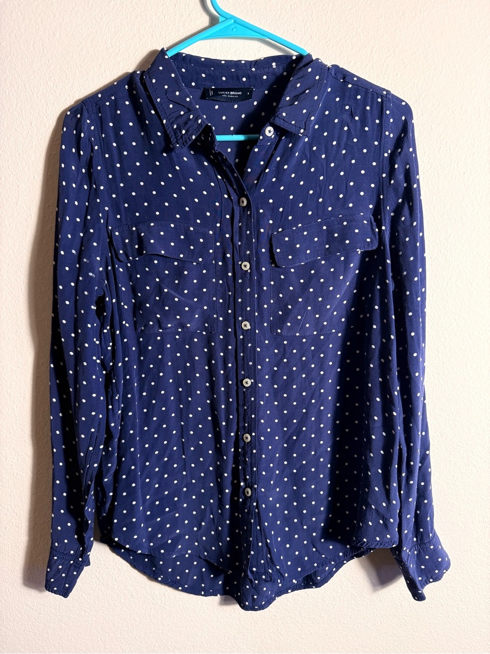 Lucky Brand Navy Blue Polka Dot Button-Down Shirt
